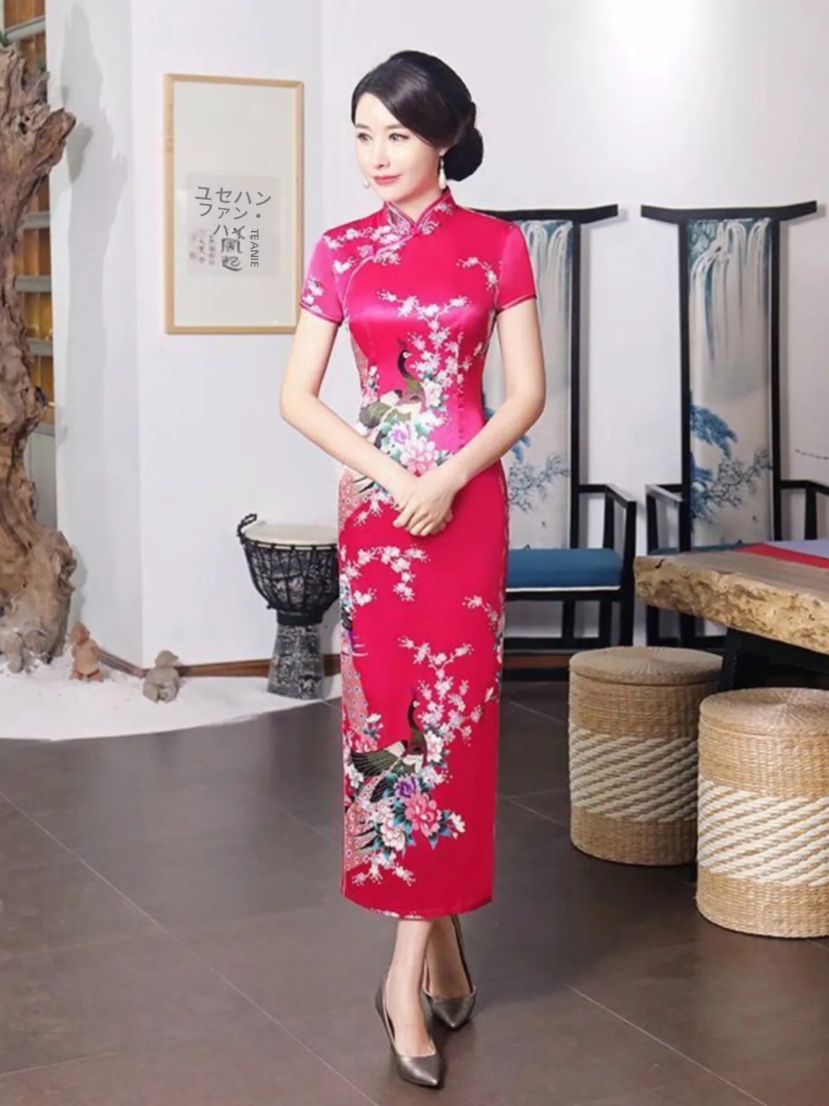 long-sleeveless-waist-cinched-dress-casual-daily-performance-show-off-waist-collar-pin-fashionable-large-size