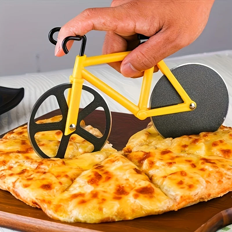 【セール中】デュアルホイール付き自転車ピザカッター - ステンレススチールピザナイフ、イエロー/ブルー/レッド/、家庭用および業務用キッチン用