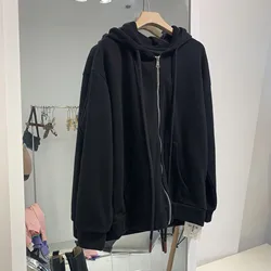 Y2k Fermuarlı Kapüşonlular Uzun Kollu Mor Büyük Boy Ceketler Hoodie İpli Harajuku Siyah Grunge Gevşek Kazak