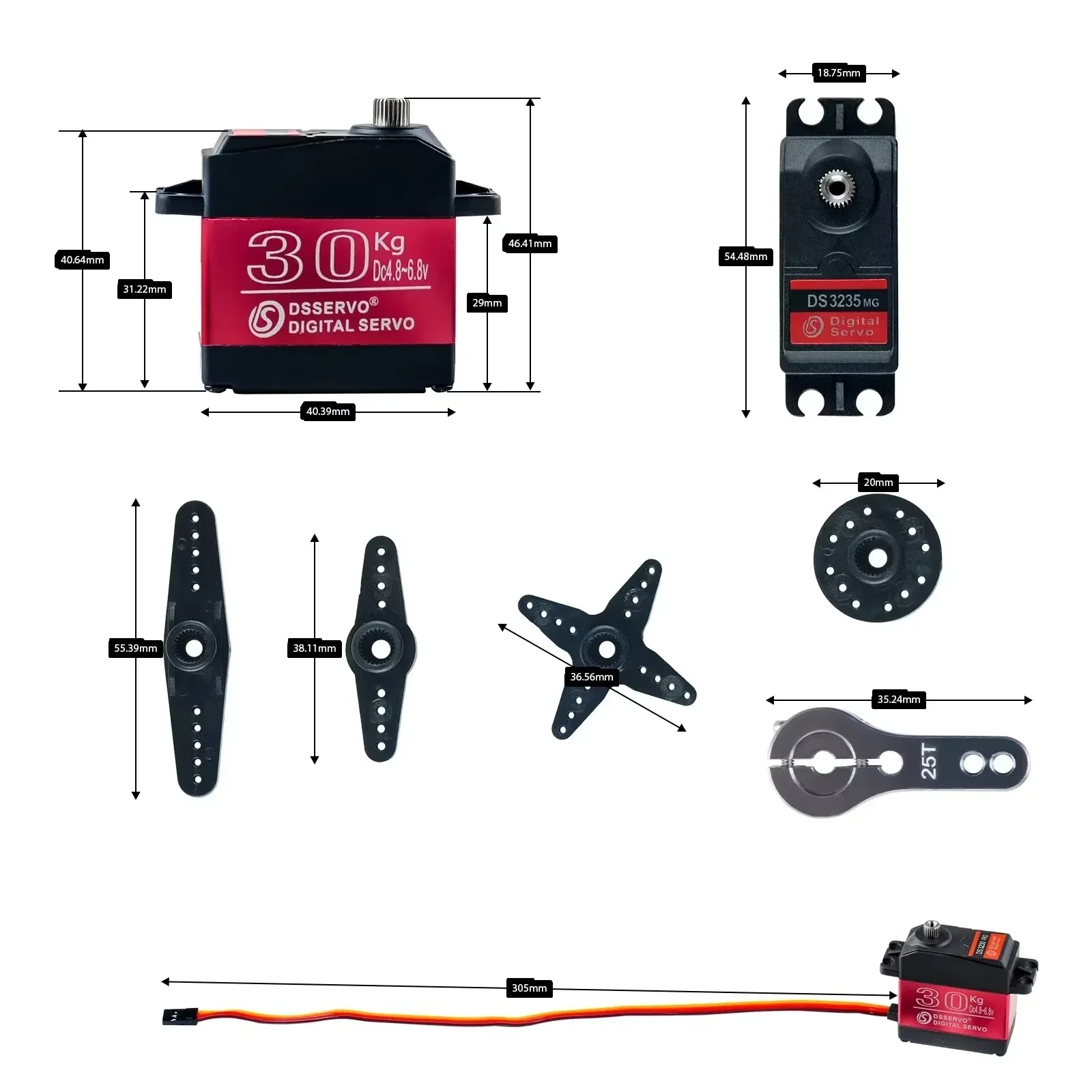 4 قطعة DS3230 برو محرك معزز رقمي 30 كجم 6 فولت عزم دوران كبير 180/270 درجة مقاوم للماء IP66 25T ذراع مؤازر ل RC سيارة الزاحف روبوت