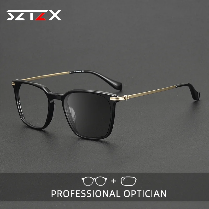 

SZTZX Retro Acetate Anti Blue Light Men and Women Glasses Fashion Reading Glasses Prescription Photochromic Eyeglasses 90011