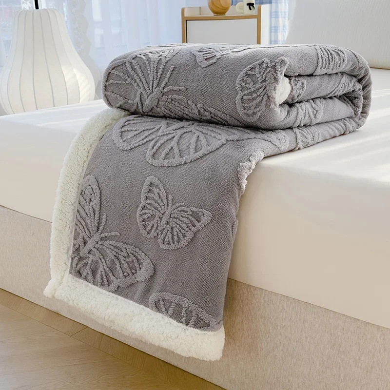 Lambswool Autumn Winter Blanket with Exquisite 3D Butterfly Thicken Warm Single Double Bed Blankets for Sofa Shawl Knee Blanket