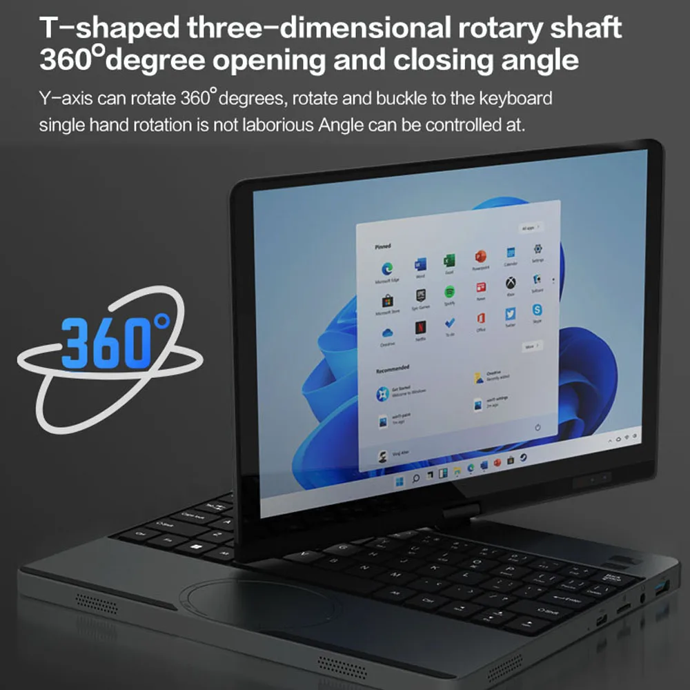 Ordinatore portatile CRELANDER Yoga 360 °   CPU Intel N150 rotante Touch screen da 10,5" 2K 60Hz Frequenza di aggiornamento M2 SSD Sblocco facciale Mini laptop