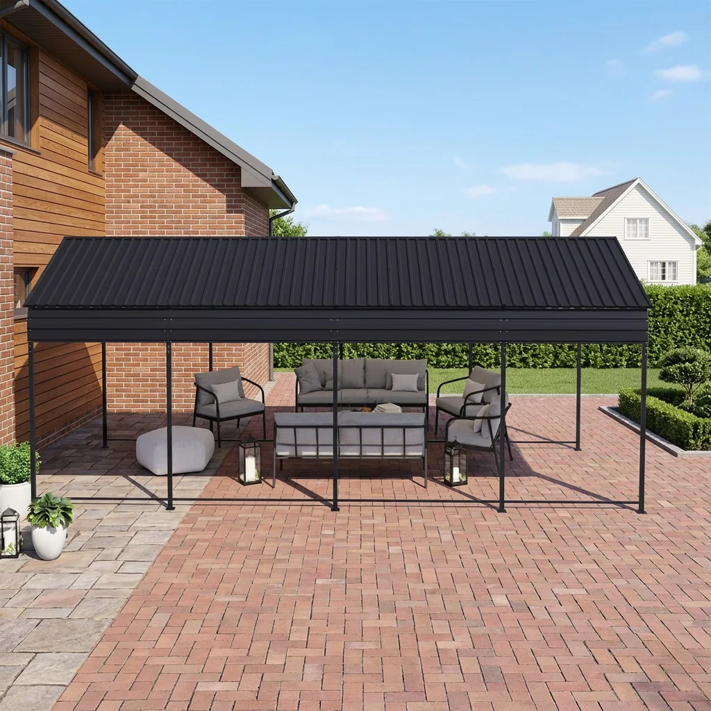 kb-Large Portable Carport Tool Room 12x20ft Aluminum Outdoor Vehicle Shelter Workshop Shed Simple Easy Assembly#