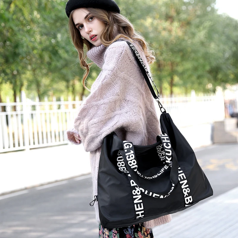 Literary Nylon Tote Bag For Women Large Capacity Shoulder Bag Fashion Letter Strap Handbags Large Capacity Crossbody Bag