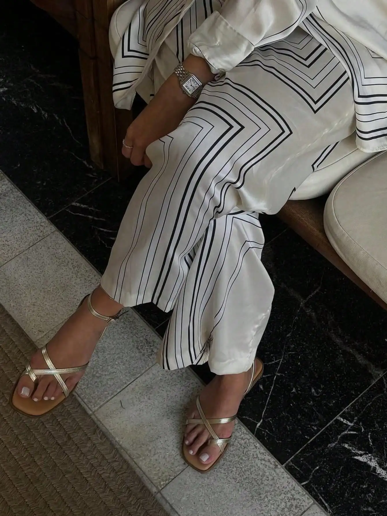 

Women's Striped Elegant Casual Long Sleeve Button-Up Two Piece Set