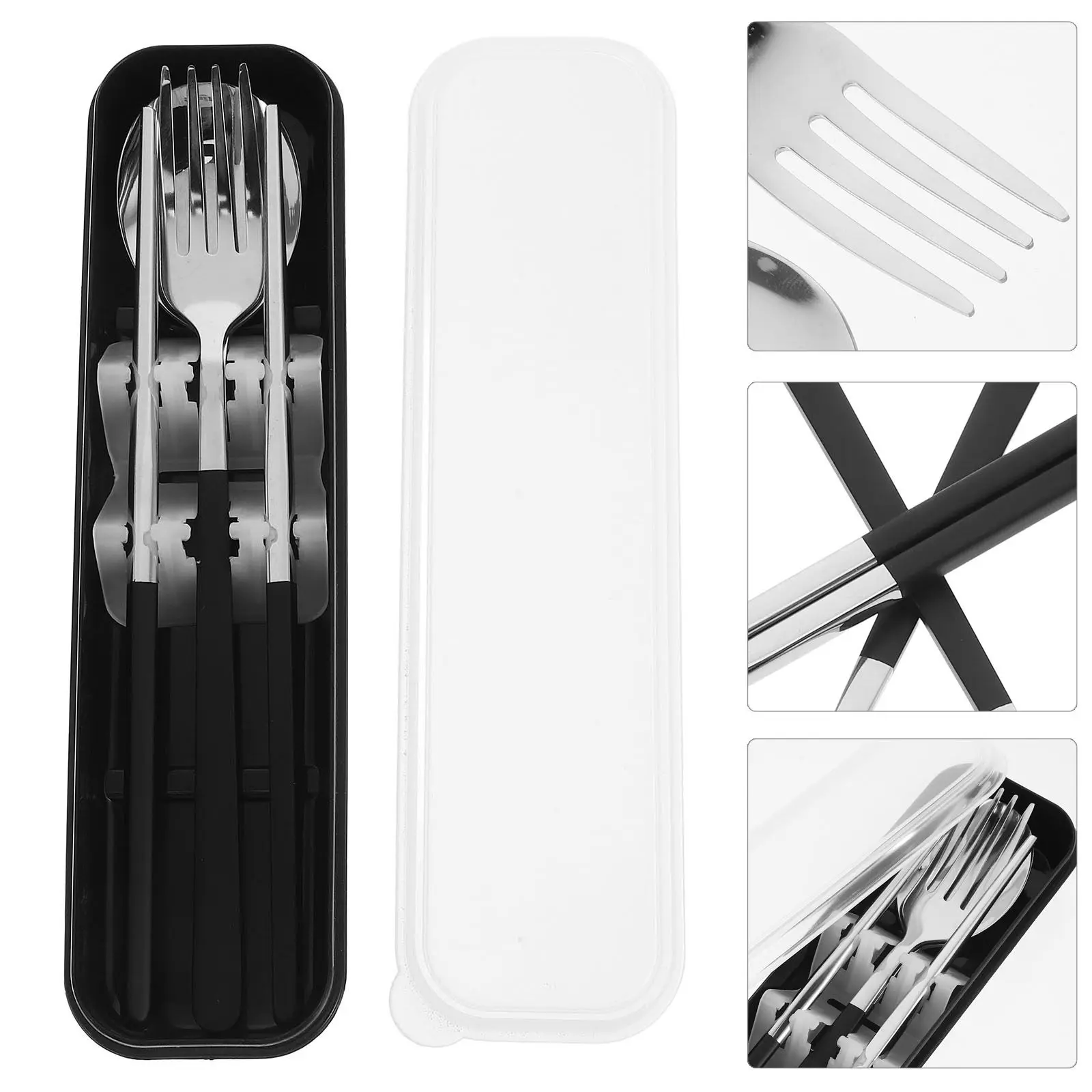 Portable Stainless Steel Cutlery Set Fork Spoon Chopsticks Sleek Modern Design Lunch Box Backpack Friendly Picnic Camping
