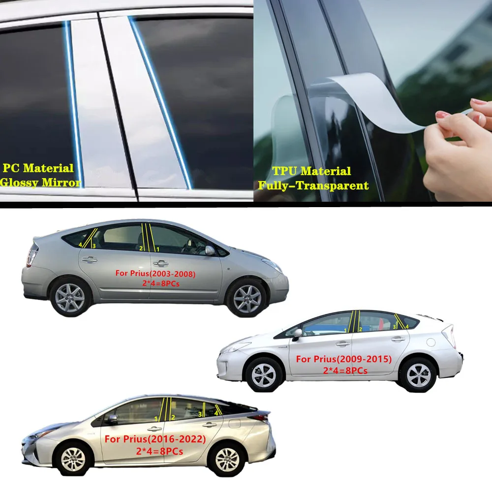 For Toyota Prius XW20 XW30 2003-2022 Car TPU/Glossy Mirror Pillar Post Cover Door Trim Window Molding Sticker Accessories Plate