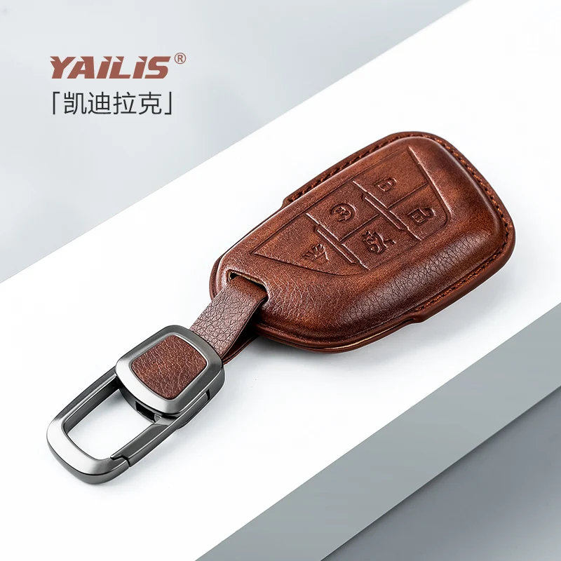 5 Buttons Leather Car Fob Key Cover Case for Buick ENVISION Chevrolet Silverado 2023 Cadillac GMC Remote Keychain Accessories