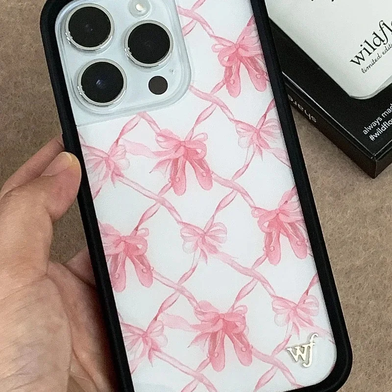 Wildflower ins Girls On Pointe ballet shoes wf Phone Case for iPhone 12 13 14 15 16 Pro Max Plus wf Pink Scarves protect Cover﻿
