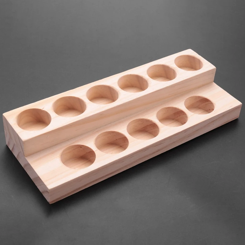 6X 11 Holes Wooden Essential Oil Tray Handmade Natural Wood Display Rack Demonstration Station For 5-15Ml Bottles