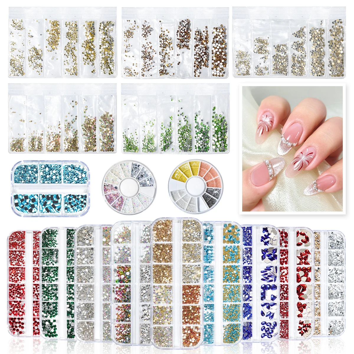 Nagelkunst-Dekoration Kristall-Edelstein Diamant Glänzende Klare/Goldene/Rosa/Blaue Diamanten Flache Nagelsteine Glassteine Nageldekoration