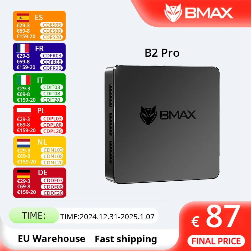 BMAX B2 Pro Mini PC Windows 11 PC All In One HDMI Intel N4000 8GB RAM 256GB SSD Intel UHD Graphics 600