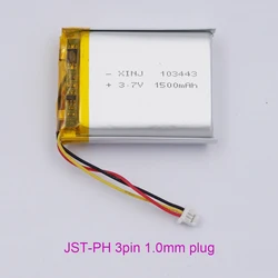 3.7V 1500mAh 5.55Wh 103443 JST 3Pin 1.0mm Li-Polymer NTC Thermistor Replacement Li Lipo Rechargeable Battery For GPS Camera LED
