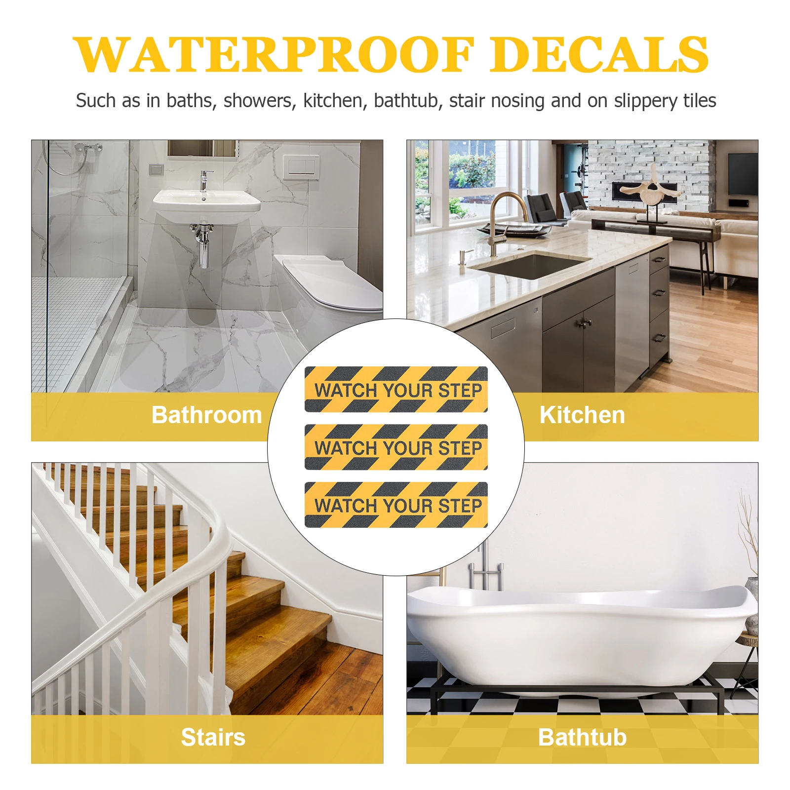 

3Pcs Watch Your Step Floor Warning Tape Yellow Black Striped Safety Stickers for Industrial Parks Shopping Malls Non-Slip Tape