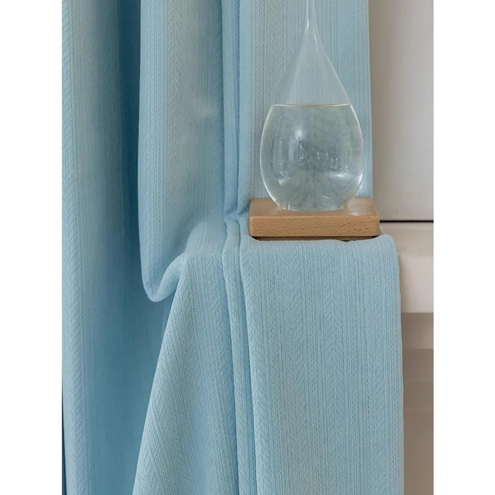 Blackout Curtains for Bedroom Bay Window, 106 Inch Length, 2 Panels, Blue Wheat Textured Chenil, Sleep Friendly