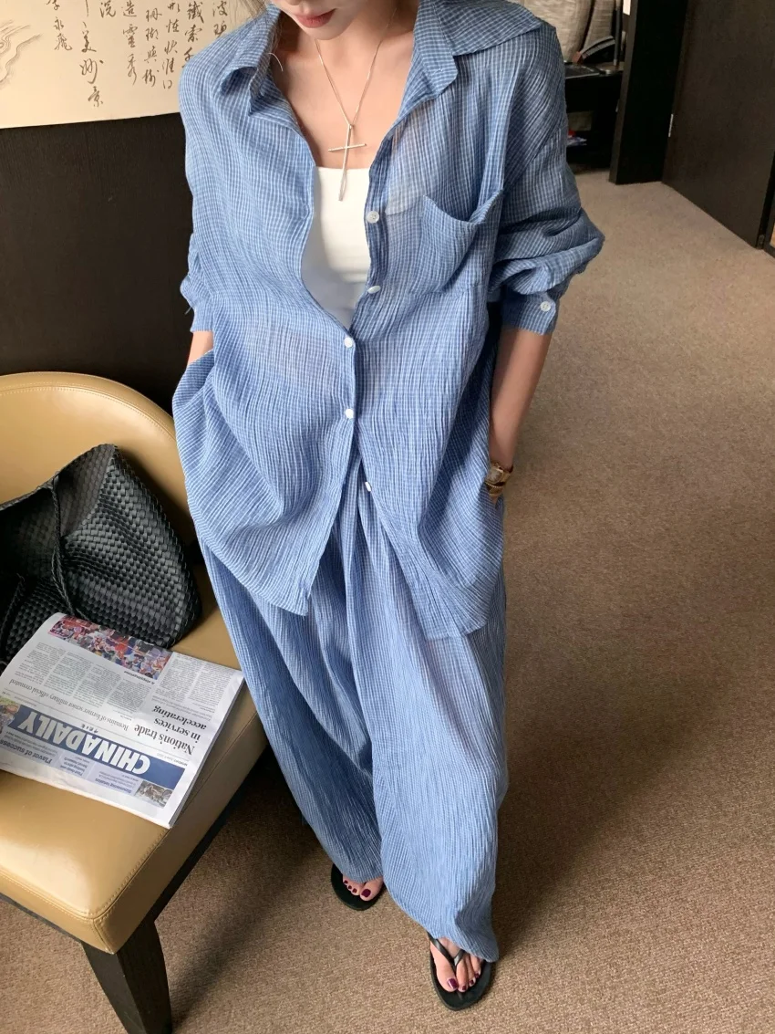 Alien Kitty Hot Sale Women Sets Office Lady Chic New Casual Shirts 2025 Sunscreen Autumn Full Sleeve Wide Leg Loose Pants Suits