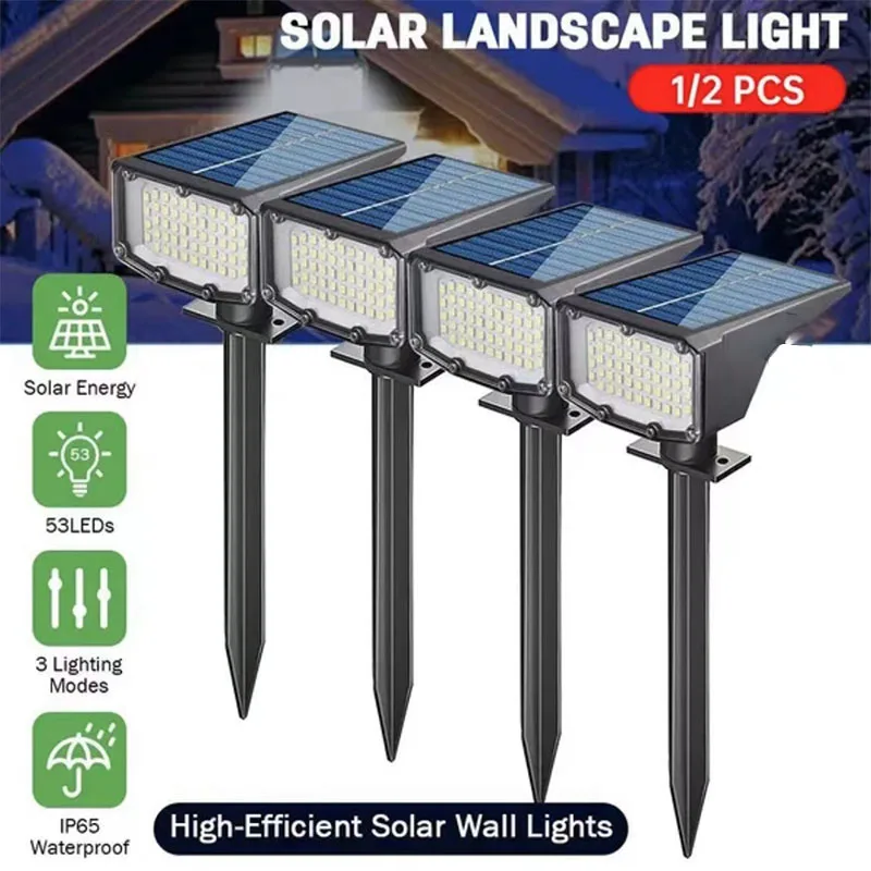 

1/2Pcs Solar Powered 53LED Lamp Adjustable Solar Spotlight In-Ground IP65 Waterproof Landscape Wall Light Outdoor Lighting