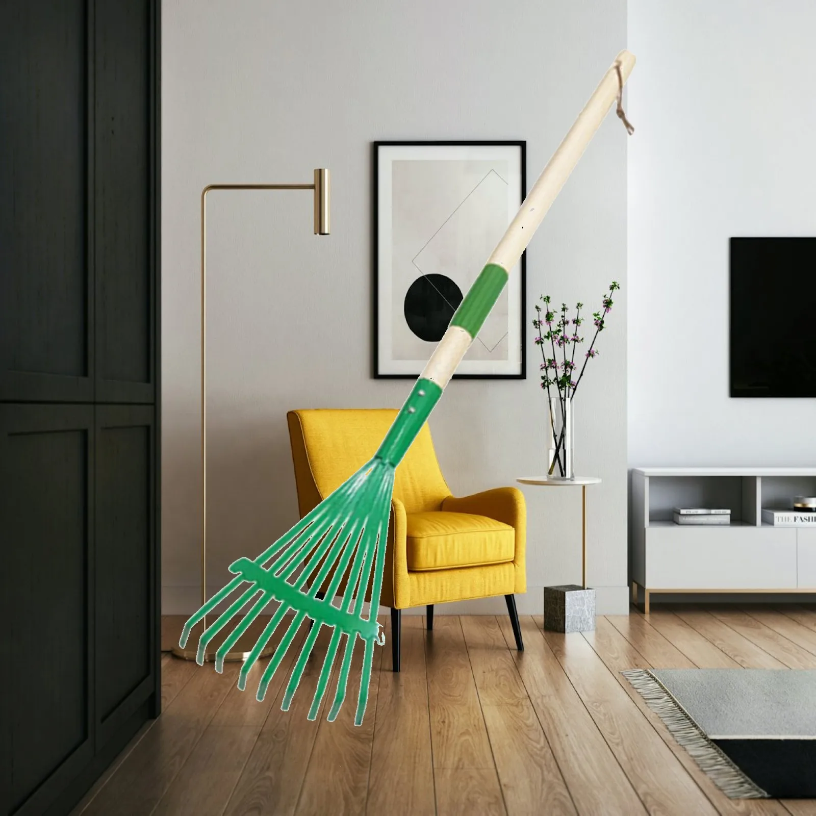 Lawn Leveling Leaf Rake Heavy Duty Plastic Wood Garden Tool for Raking Leaves and Grass Debris