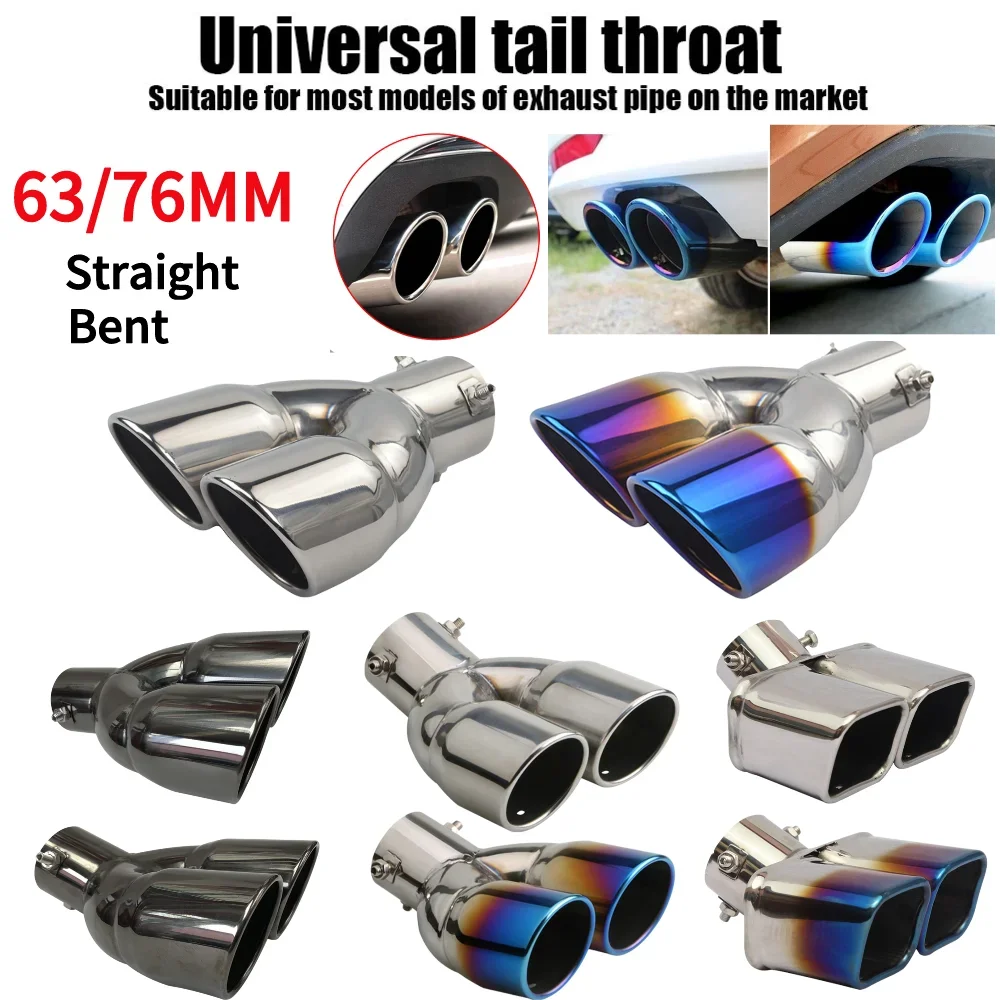 Bolt-on Dual Exhaust Tip Rolled Stainless Steel Square End One Change Two Double Slant Cut Tailpipe Muffler Tip 3 inch Inlet