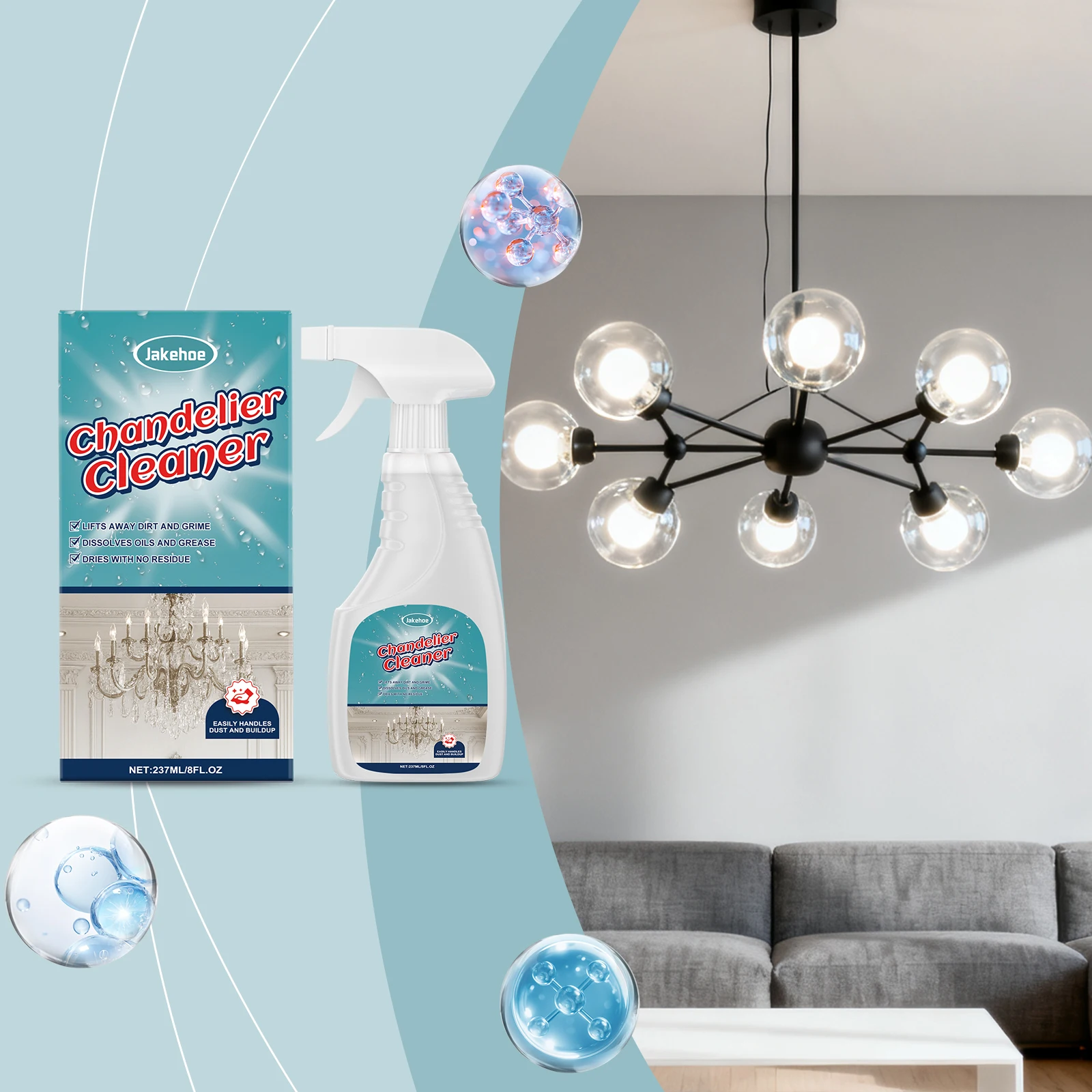 Jakehoe Chandelier Cleaning Spray No Rinse No Wipe Efficient Dust Remover Crystal Brightening Multi Surface Household Cleaning