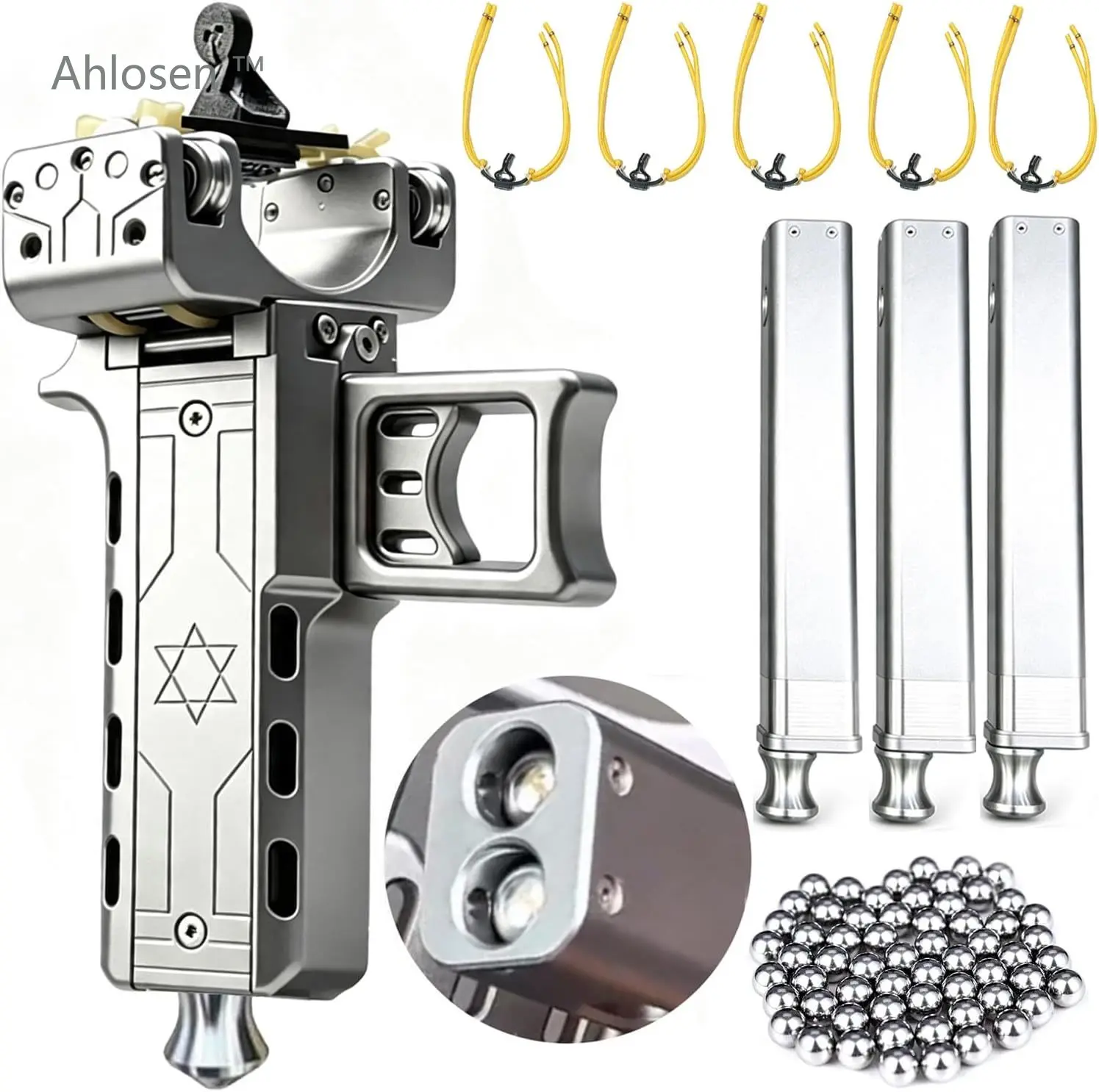 Semi‑Automatic Slingshot Kit, CNC Aluminum Alloy High Precision Slingshot Set with Dual‑Magazines Magnetic Rubber Bands