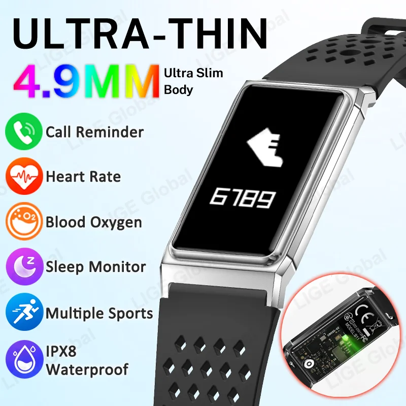 LIGE New Fashion Smart Bracelet Sports Mode Fitness Tracker Men Women Heart Rate Health Monitor IPX8 Waterproof SmartWatch 2026