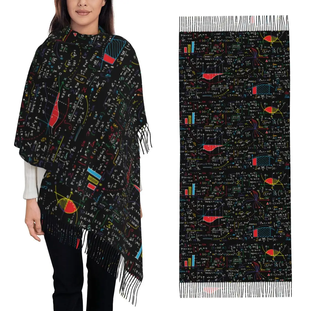 

Формулы по физике, математическое уравнение, наука, подарок учителю, шарф, шарфы с кисточками для женщин, шали и накидки, длинная осенне-зимняя шаль, накидка