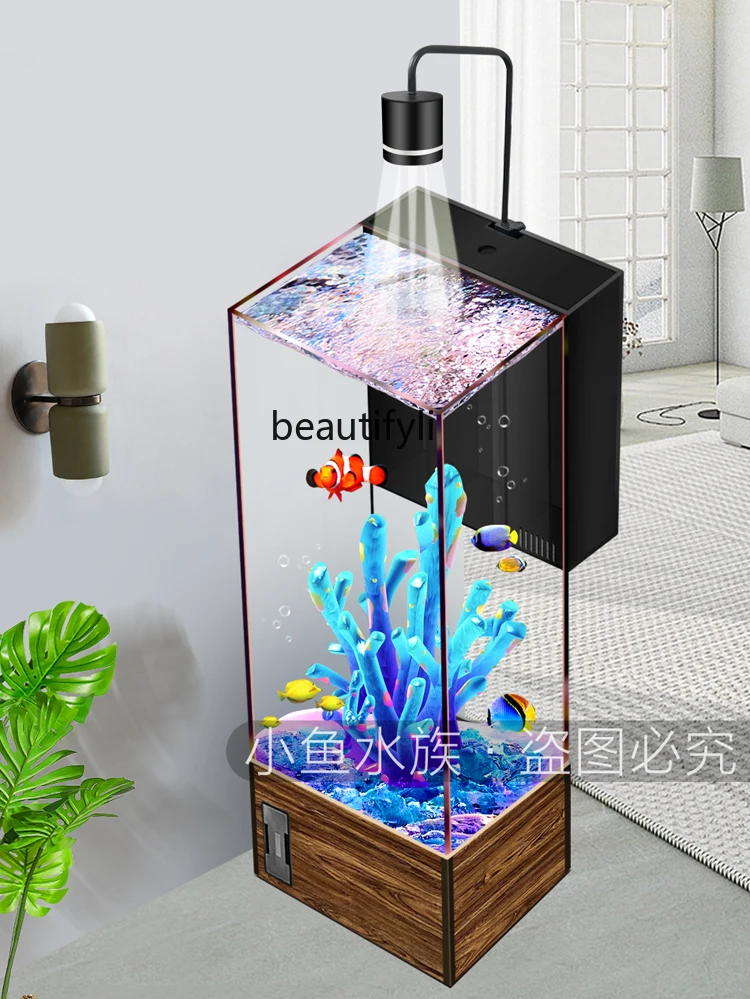 Fish Tank Living Room Aquarium Floor-Standing Household Ultra-White Glass Change Water TV Cabinet next to Fish Globe