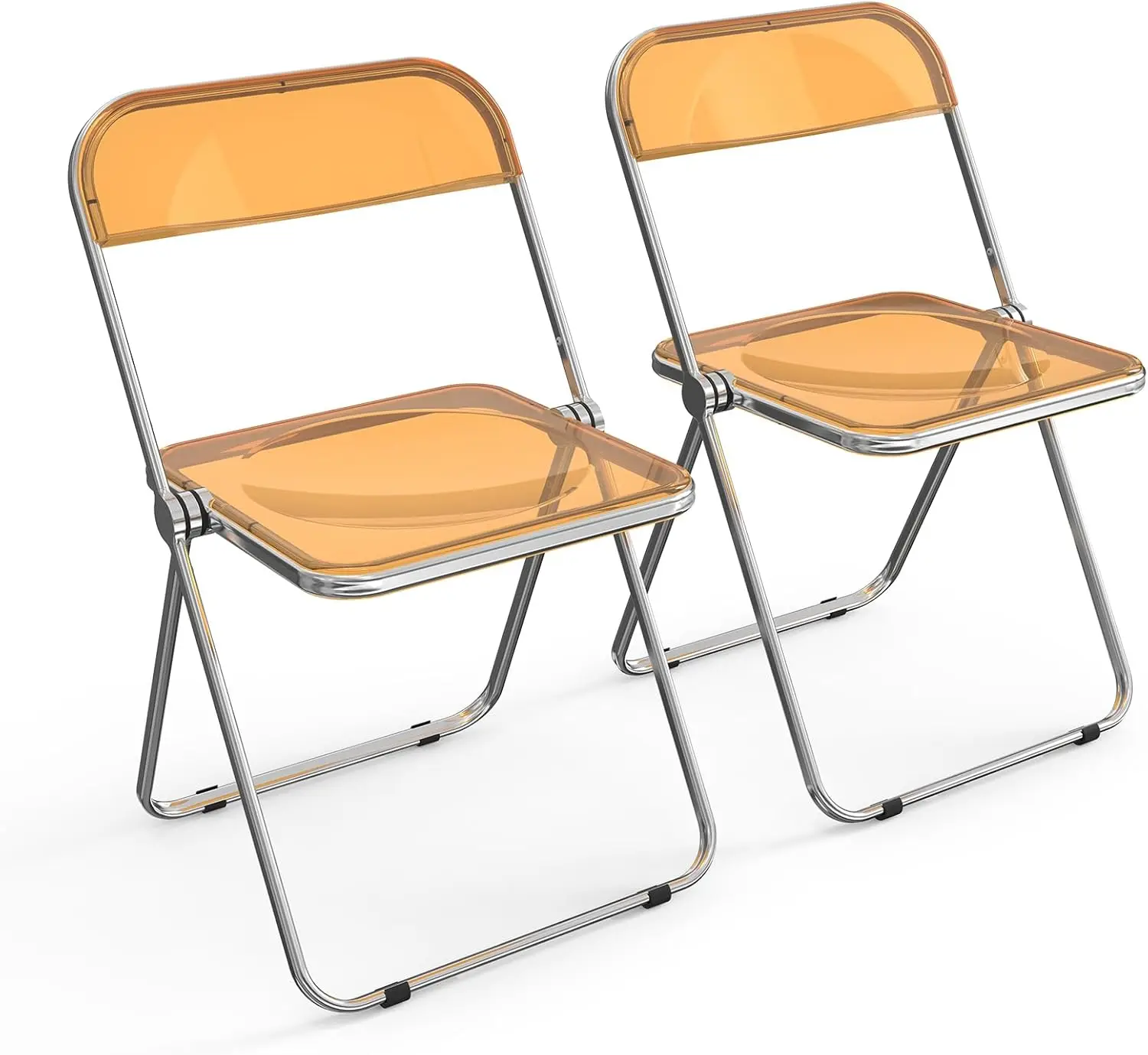 Vingli Acrylic Folding Chairs 2 Pack, Clear Chair Foldable And Stackable, Plastic Panel & Metal Chrome Frame, Weight Capacity