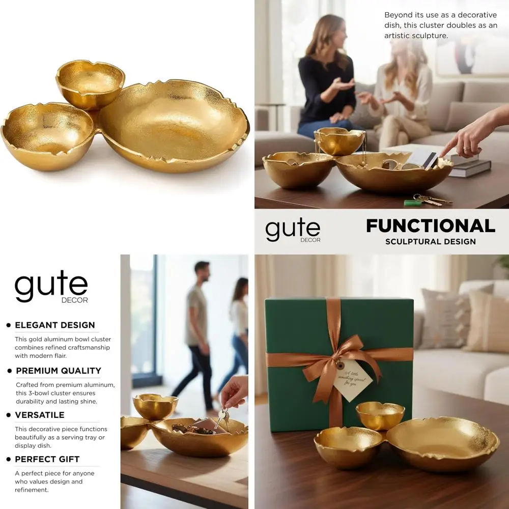 

Набор декоративных чаш из латуни, 3 предмета, для закусок и соусов, элегантное украшение для дома и вечеринок, 14,6 дюйма