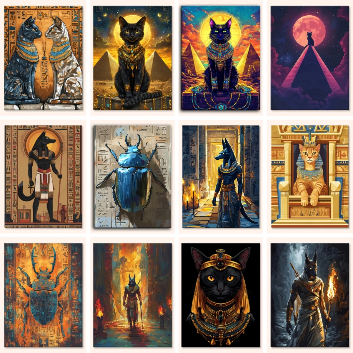 

5D Diamond Painting Cross Stitch Mosaic Kits Anubis Guardian Bastet Queen Sacred Scarab Decoration Wall Stickers Handmade Gift