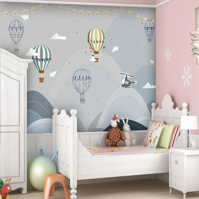 Papel tapiz 3D personalizado, foto moderna de dibujos animados, globo de aire caliente, telón de fondo para habitación de niños, decoración del hogar, Mural, papel tapiz para habitación de niños