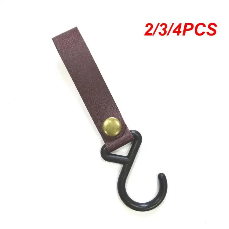 2/3/4PCS Camping Hangers Clothesline Leather Durable Hiking Tent Accessories Shelf Hook Campsite Storage Strap S-shaped