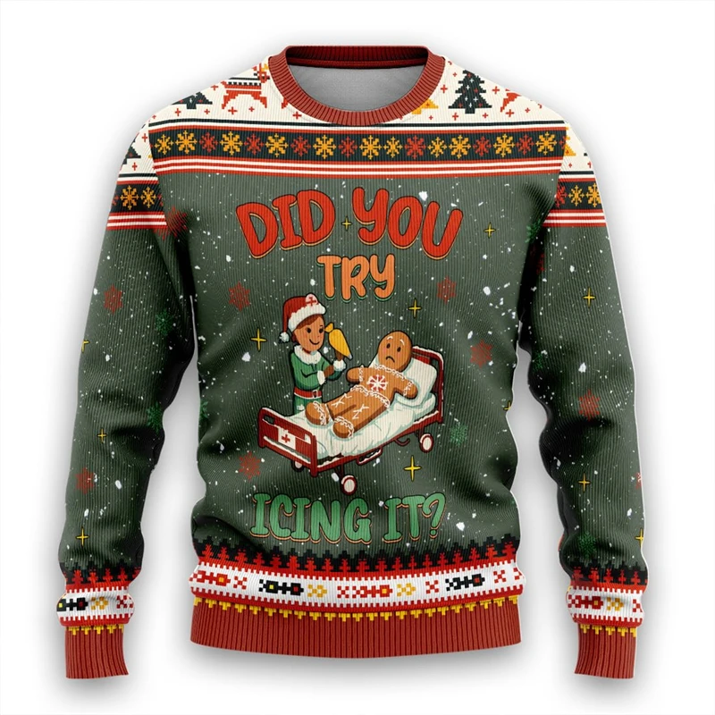 2025 New Ugly Christmas Sweatshirt For Women Clothes 3D Santa Ugly Christmas Sweater Mens Funny Christmas Gift Tracksuit Tops