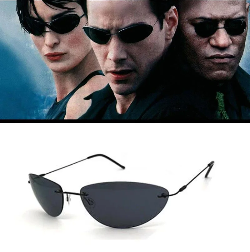Coole The Matrix Neo Style polarisierte Titan-Sonnenbrille, ultraleichte randlose Herren-Sonnenbrille im Markendesign, Oculos De So