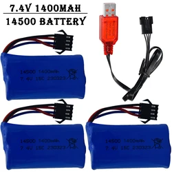 7.4V 1400mAh 14500 lithium-ion battery/with SM4P plug/USB charger for water gun RC truck ship helicopter toy battery accessories