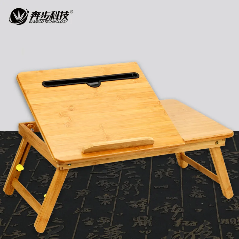 Foldable Nan Bamboo Laptop Desk Adjustable Desktop Cooling Feature Compact Bed Table Study Lap Use Modern Minimalist Computer