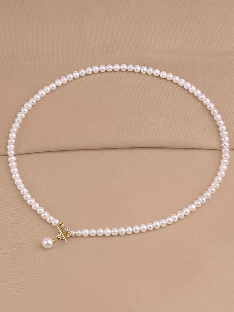 5-6mm shining round flawless vintage nature freshwater Pearl sweet heart pendant necklace for Women Girl's choker jewelry