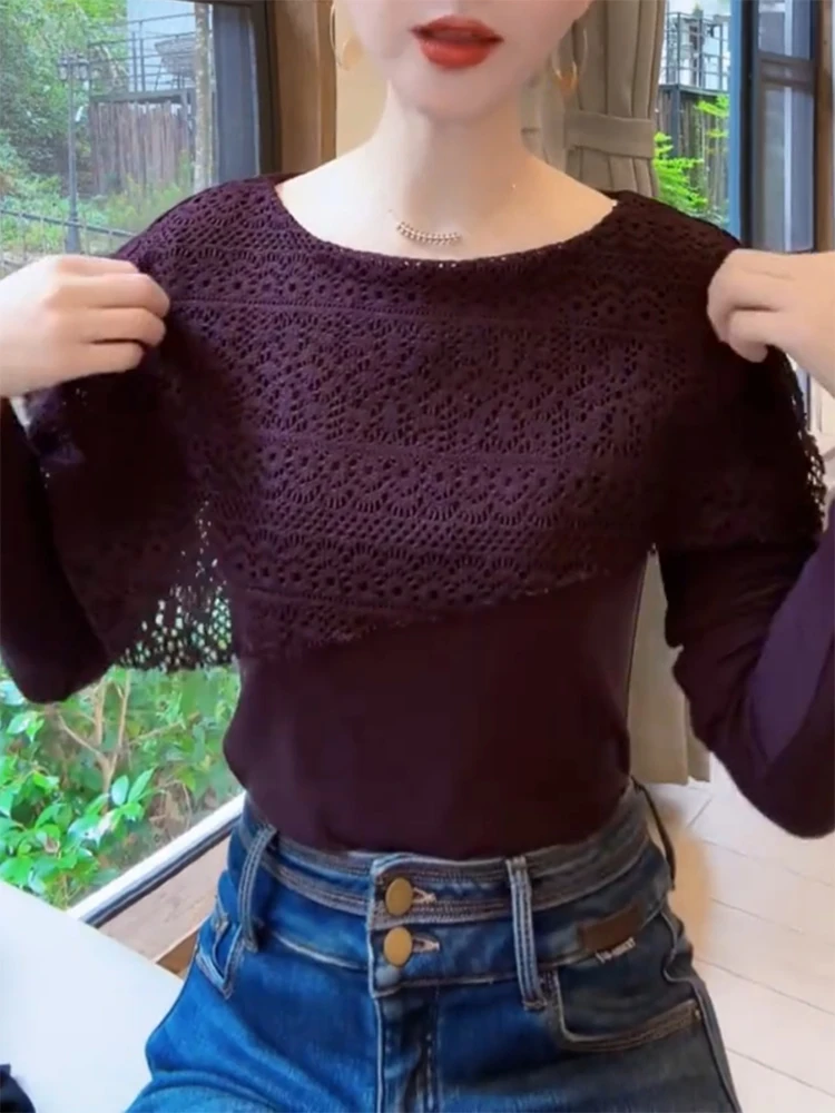 

Модный вязаный топ с вырезами и эффектом утягивания для женщин больших размеров, европейский стиль, осень-зима, новинка