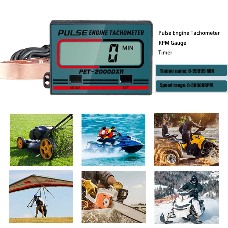 Motorcycle Tachometer 100-30000 RPM Gauge Digital Tach Hour Meter for ATV Lawn Mower Gasoline Engine Spark Plugs Waterproof