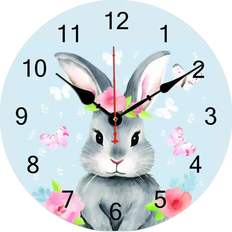 Reloj de pared redondo con forma de mariposa y conejo para sala de estar, dormitorio, cocina, decoración del hogar, reloj de pared, reloj de cuarzo silencioso, artículos de decoración para el hogar
