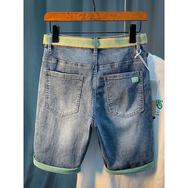 Denim Shorts For Men'S Summer New Thin And Fashionable Brand Printed Casual Straight Fitting Breathable Cotton Denim Pants