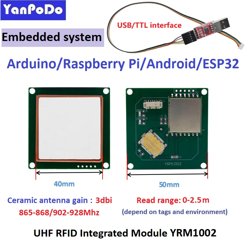 Mini módulo RFID UHF integrado, Raspberry Pi, lector de tarjetas de Control de acceso, antena 0-5.5dbi, lector de módulo RFID integrado