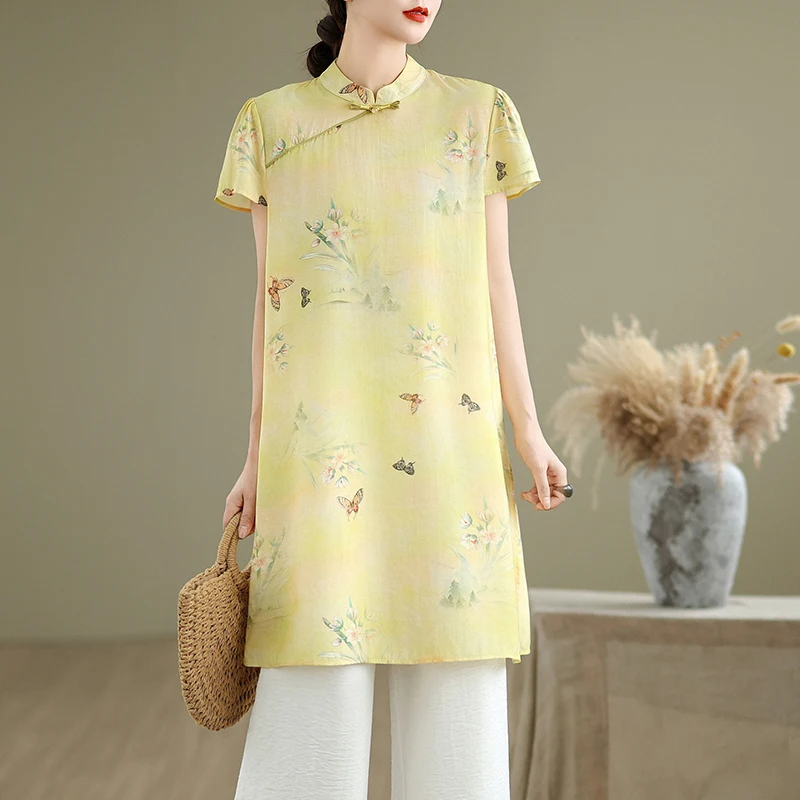 Nouveau chinois Sle imprimé mince ort Sve femmes irt été 2025 saisonnier Faion National tendance ensemble t-shirt haut