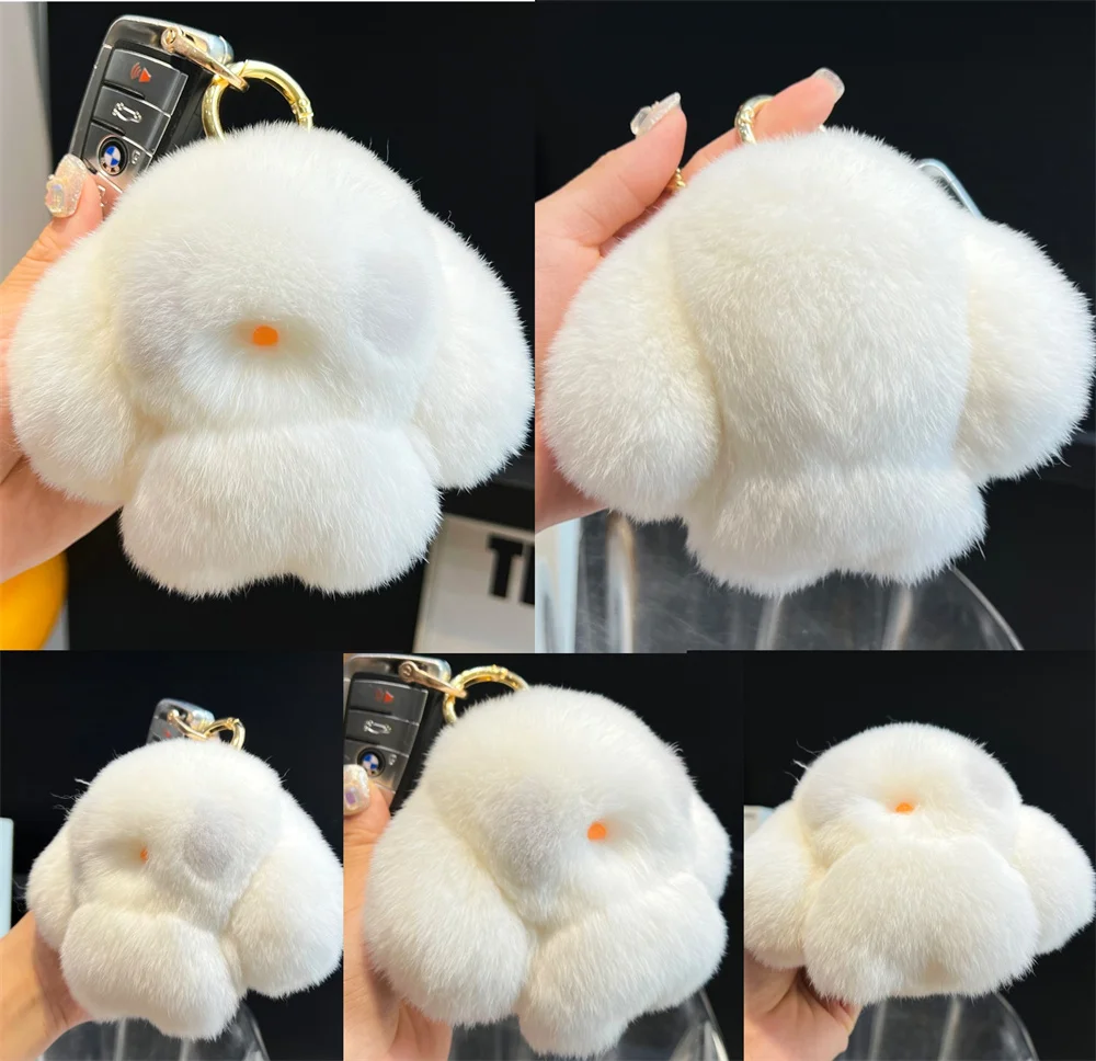 

Cute Rabbit Fur White Rabbit Pendant Keychain Fur Rabbit Doll Charm Toys Ornament Keyring Jewelry Pompom Pendant Gifts Handbag