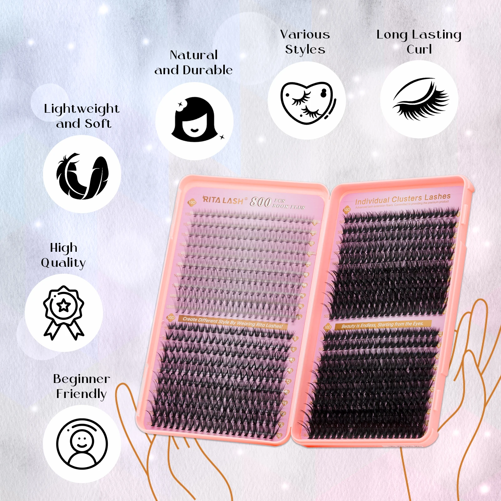 RITALASH 800PCS Cluster Lash book DIY Eyelash Extensions D Curl Long Individual Lashes Mixed Tray Lash Clusters Extensions