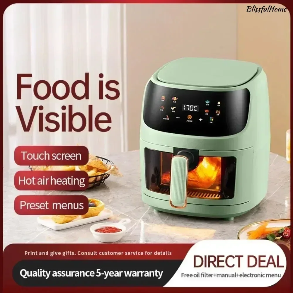 New air fryer. Multifunction. Household. Large capacity. Visible. Circulating hot air. Electric fryer.