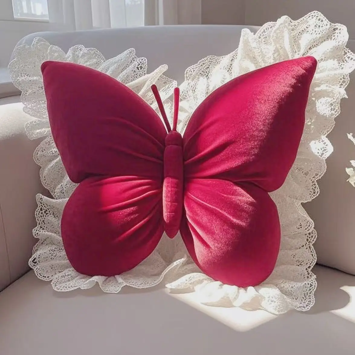 Princess Style Lace Butterfly Pillow,Office Soft Nap Pillow,Home Bedroom Sofa Decorative Cushion,High-value Gift for Girlfriends