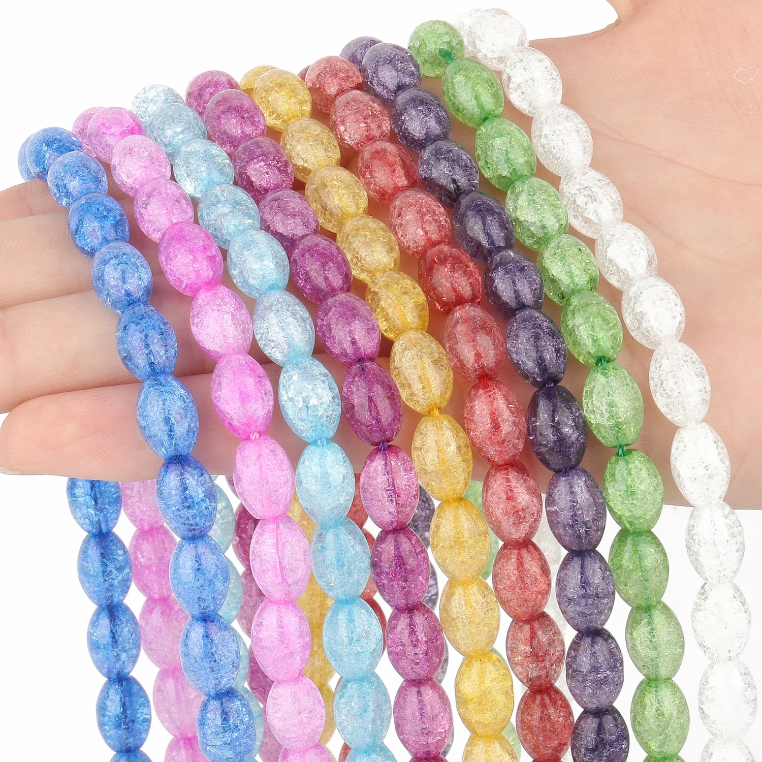 Rijst Vorm Gebarsten Kristal Kralen 6X9Mm 8X12Mm Multicolor Losse Spacer Kralen Voor Sieraden Diy oorbellen Armband Maken Accessoires